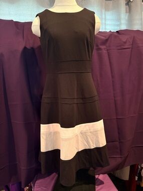 *Tommy Hilfiger Black Midi Dress with White Hem Stripe